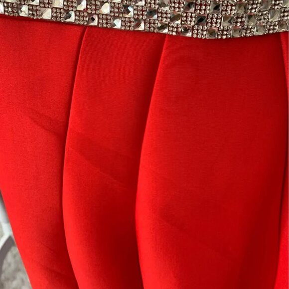 Jovani Red Strapless Mermaid Prom Gown With Silver Belt Size 2 - Picture 14 of 15